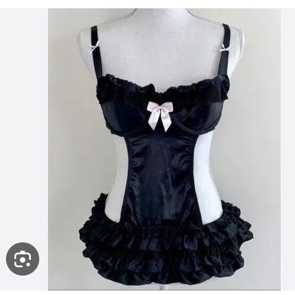 VS Sexy Little Things cutout ruffled Maid Costume  apron teddy slip lingerie 34B - Picture 3 of 6
